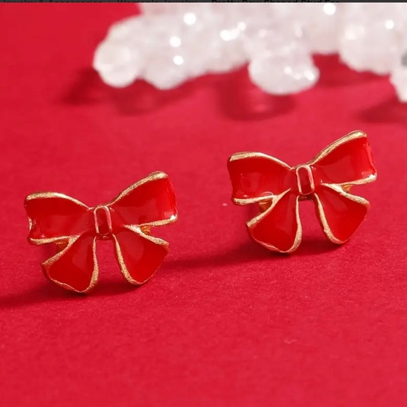 🌼 Classic Red Bow Gold tone Trim and back - Picture 3 of 6
